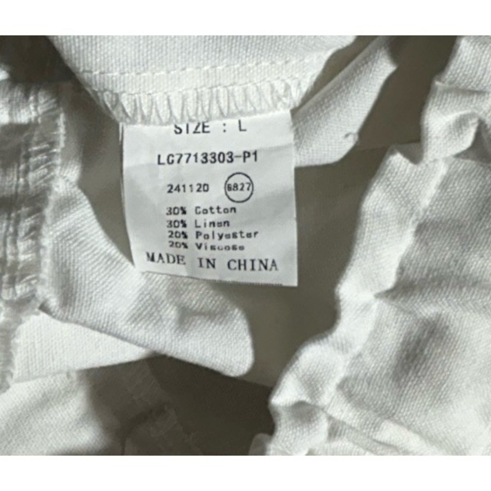White Linen Elastic Waist Pants with Pockets Size Large - Picture 11 of 14